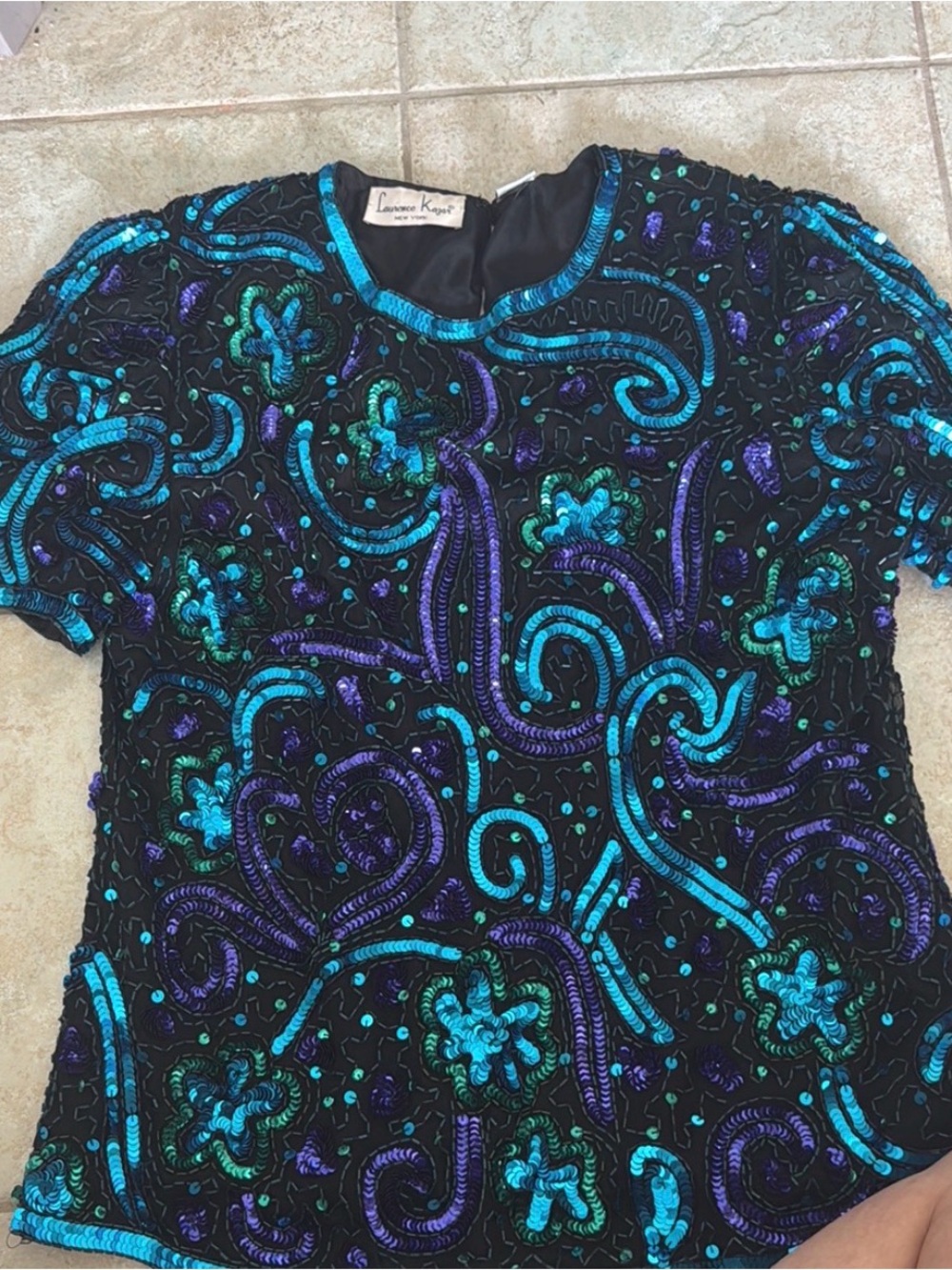 Vintage Laurence Kazar Silk Beaded Sequin Evening Top